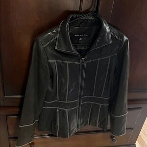 Marc New York Women's Dark Leather Jacket with Stitching